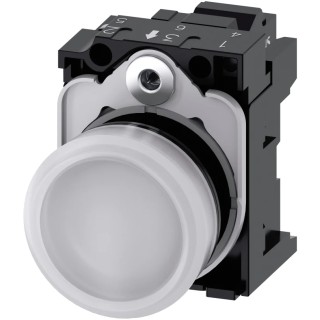 Siemens Panel Mount White LED Indicator SIRIUS ACT 3SU11 22 mm Cutout 230V AC Round 3SU1106-6AA60-3AA0