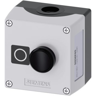 Siemens Push Button Control Station SPST, Plastic Enclosure, 1 Cutout, Black Push Button, IP66 IP69 IP67 3SU1801-0AE00-2AB1