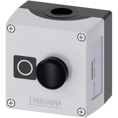 Siemens Push Button Control Station SPST, Plastic Enclosure, 1 Cutout, Black Push Button, IP66 IP69 IP67 3SU1801-0AE00-2AB1