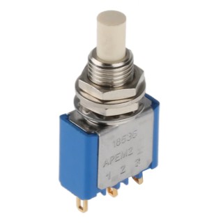 APEM 18000 Series Miniature Momentary Push Button Switch, Panel Mount, 6.5 mm Cutout, SPDT, 125 V AC, Grey Actuator 18535CD