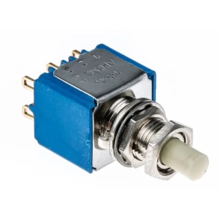 APEM Miniature Momentary Push Button Switch, Panel Mount, 6.5 mm Cutout, DPDT, Black Actuator 18545CD