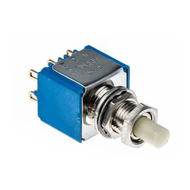APEM Miniature Momentary Push Button Switch, Panel Mount, 6.5 mm Cutout, DPDT, Black Actuator 18545CD