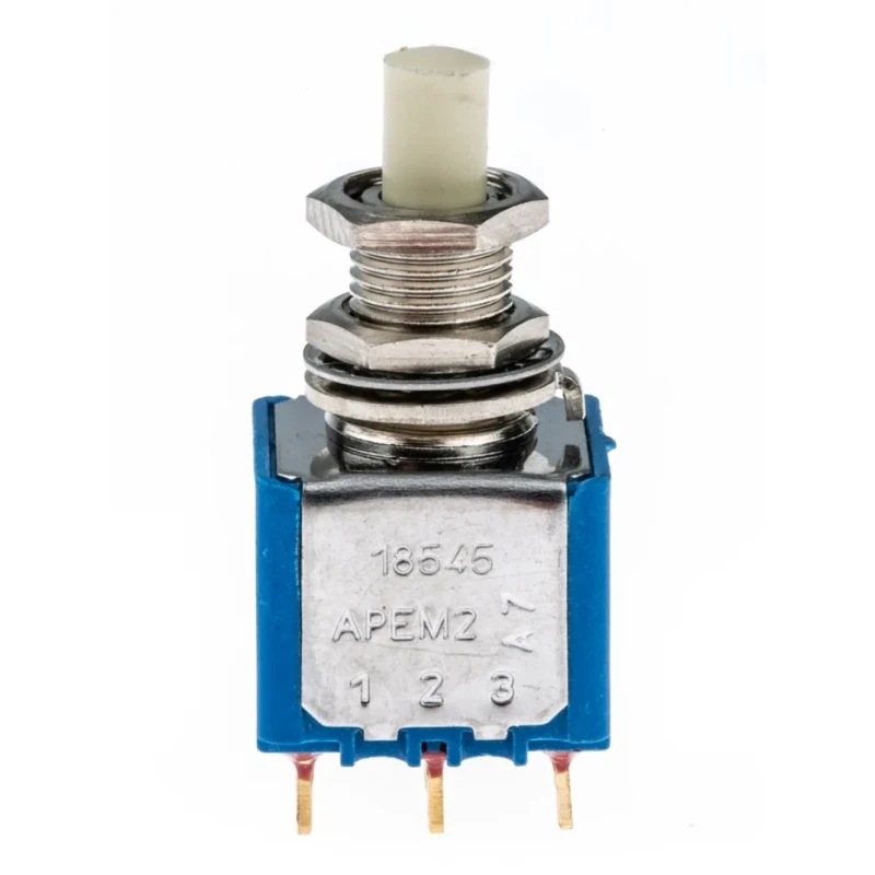 APEM Miniature Momentary Push Button Switch, Panel Mount, 6.5 mm Cutout, DPDT, Black Actuator 18545CD