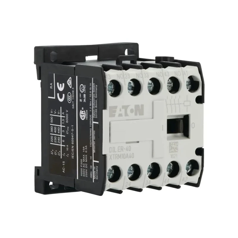 Eaton DILER Contactor, 24V DC Coil, 4-Pole, 3 A Contact Current, 400V AC Contact Voltage, DIN Rail 010094 DILER-40(24V50HZ)