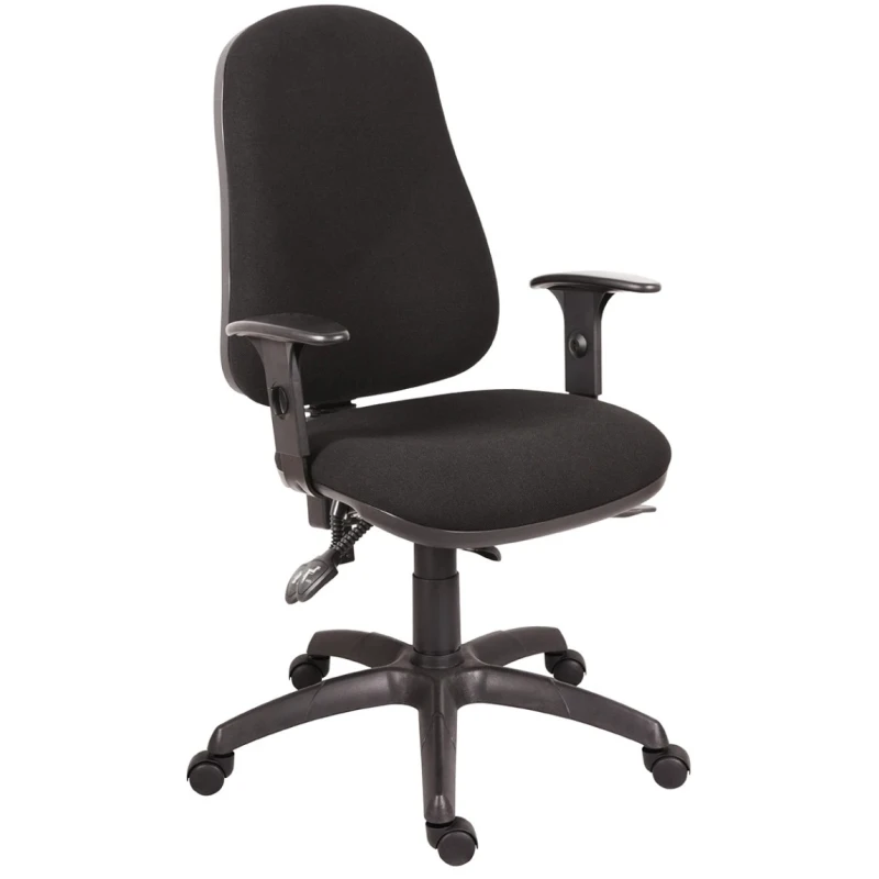 RS PRO Black Fabric Typist Chair Adjustable Height Wheeled Back Adjustable Arms Adjustable BS 5459-2:2000 180-9718