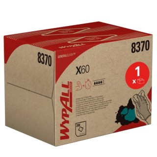 WYPALL WypAll® X60 General Clean™ Blue Cloths for Industrial Dry Cleaning, Single Use, 418 x 283 mm, Box of 200 Sheets 8370