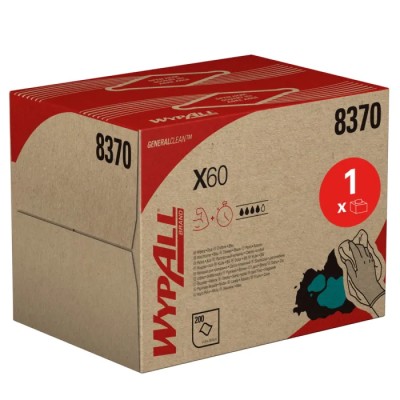 WYPALL WypAll® X60 General Clean™ Blue Cloths for Industrial Dry Cleaning, Single Use, 418 x 283 mm, Box of 200 Sheets 8370
