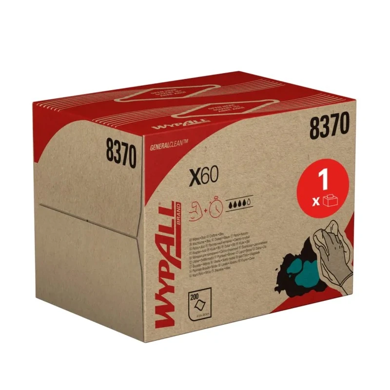 WYPALL WypAll® X60 General Clean™ Blue Cloths for Industrial Dry Cleaning, Single Use, 418 x 283 mm, Box of 200 Sheets 8370