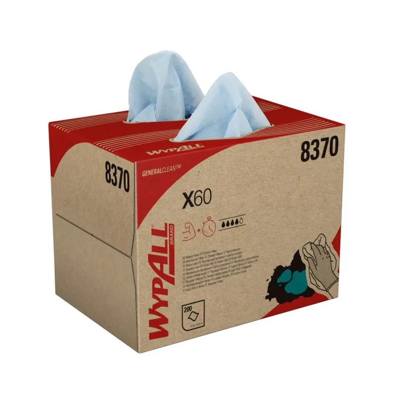 WYPALL WypAll® X60 General Clean™ Blue Cloths for Industrial Dry Cleaning, Single Use, 418 x 283 mm, Box of 200 Sheets 8370