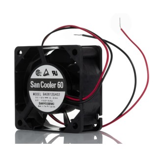 Sanyo Denki 9A Series Axial Fan 12V DC 2.88W 27.6 CFM 6300 RPM Ball Bearing 60x60x25mm 9A0612G402
