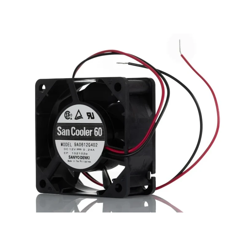 Sanyo Denki 9A Series Axial Fan 12V DC 2.88W 27.6 CFM 6300 RPM Ball Bearing 60x60x25mm 9A0612G402