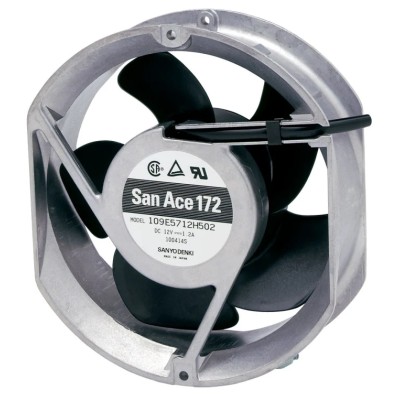 Sanyo Denki 109E Series Axial Fan 24V DC 509.7 m³/h Air Flow 31.2 W Power 1.3 A Max Current 172 mm Square Frame 109E5724K501