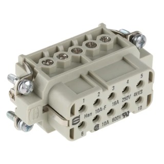 HARTING Heavy Duty Power Connector Insert 16A 600V Han A Series Female 10 Contacts 09200102812