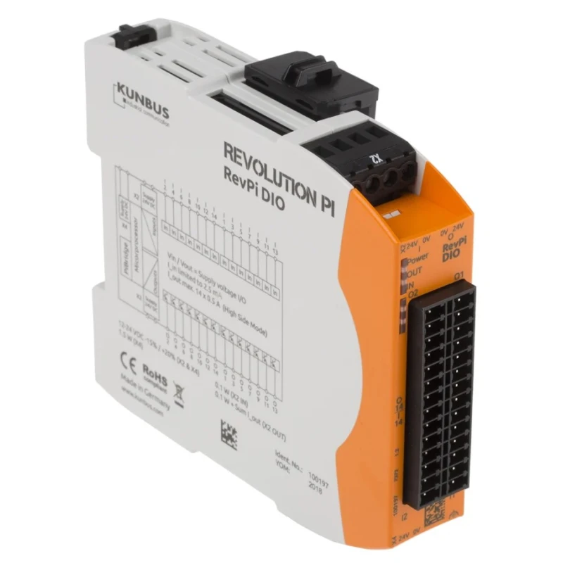 Revolution PI RevPI DIO 14IO Series PLC I/O Module with 14 Digital Inputs and Outputs, IP20, 12/24V DC Supply PR100197