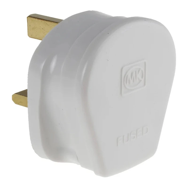 MK Electric 13A 240V UK Mains Plug White Urea Formaldehyde Cable Mount Screw Termination 646 WHI