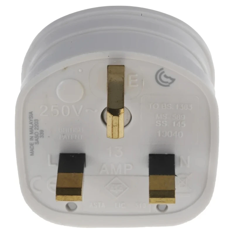 MK Electric 13A 240V UK Mains Plug White Urea Formaldehyde Cable Mount Screw Termination 646 WHI