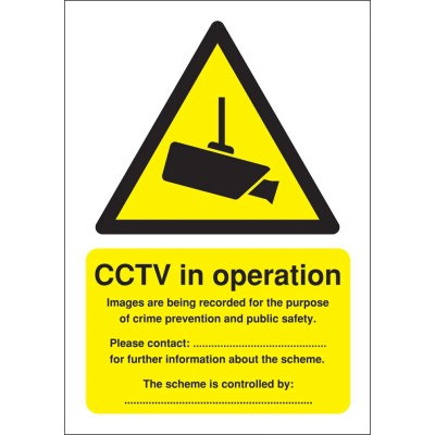 RS PRO Polypropylene CCTV Sign English Rigid 210 mm x 148 mm 181-2222