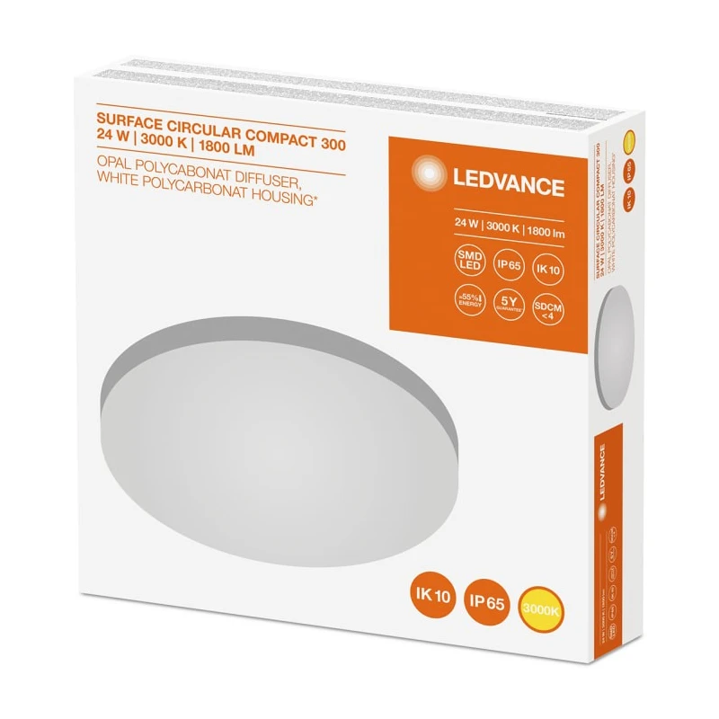 LEDVANCE Circular LED Bulkhead Light IP65 with 120° Beam Angle, IK10 Impact Resistance 