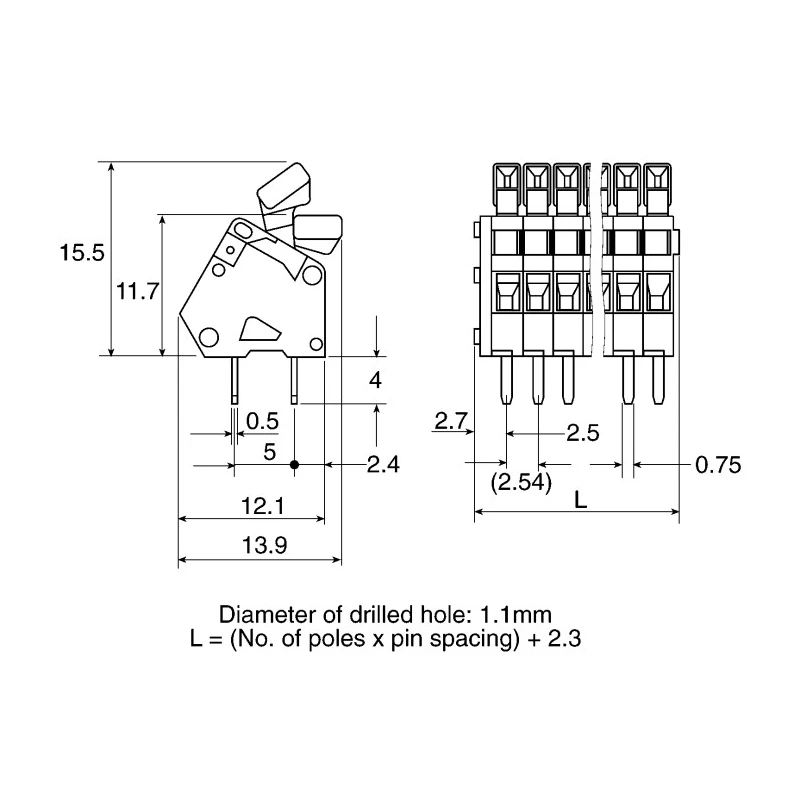 WAGO 233 Series PCB Terminal Block, 2.54 mm Pitch, Through Hole Mount, 2 Row, Red Polyamide Housing 233-503