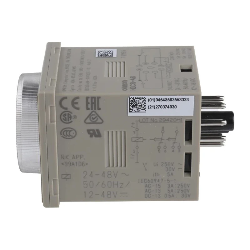 Omron Multifunction DIN Rail, Panel Mount Timer Relay 2-Contact 48 V dc, 24V/48V ac, 0.05 s to 300 h H3CR