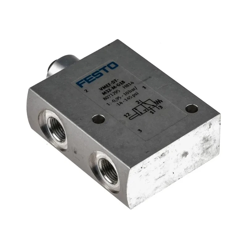 Festo Plunger Pneumatic Manual Control Valve, 10 Bar Maximum Operating Pressure, Aluminium Alloy Body, 3/2 VMEF-ST-M32-M-G18