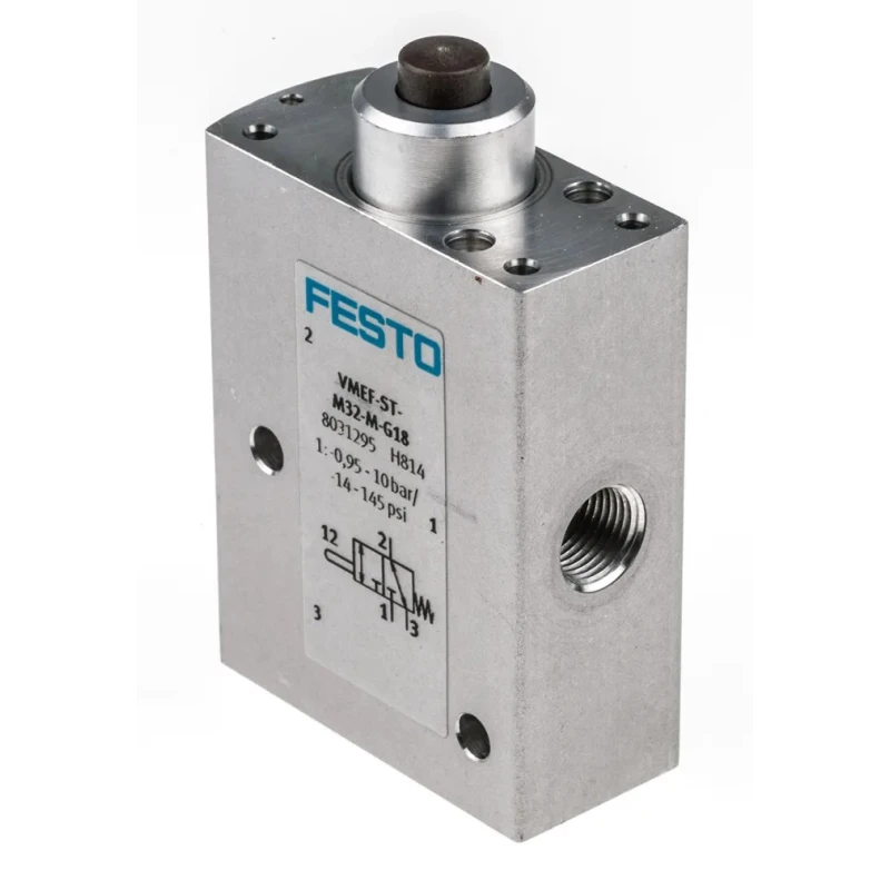 Festo Plunger Pneumatic Manual Control Valve, 10 Bar Maximum Operating Pressure, Aluminium Alloy Body, 3/2 VMEF-ST-M32-M-G18