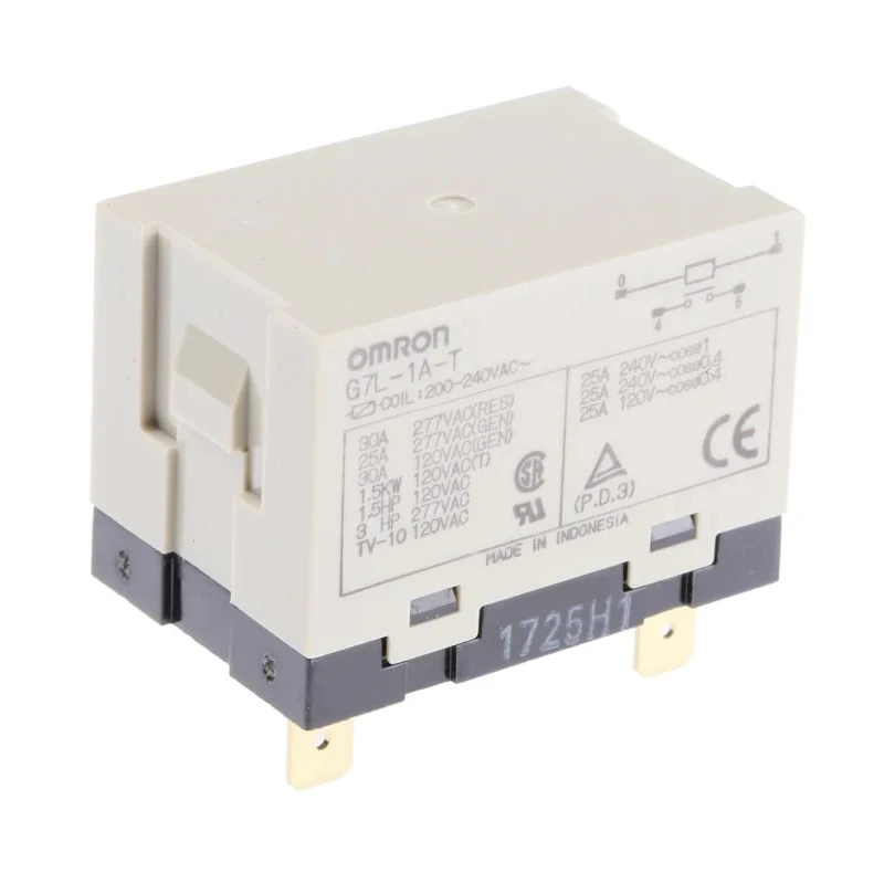 Omron Panel Power Relay, 240V AC Coil, 30A Switching Current, SPST G7L-1A-T AC200/240