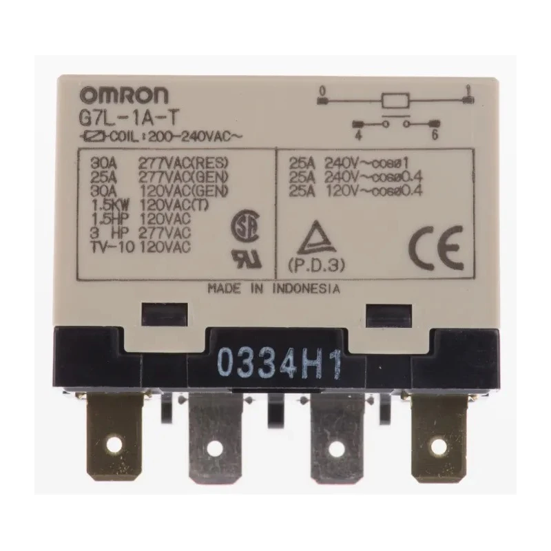 Omron Panel Power Relay, 240V AC Coil, 30A Switching Current, SPST G7L-1A-T AC200/240