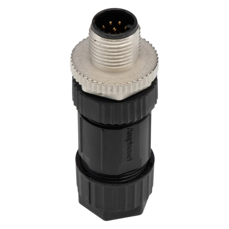 Amphenol Industrial Circular Connector M12, 8 Contacts, Cable Mount, Plug Male, IP67, Nylon Housing M12A-08BMMB-SL7001