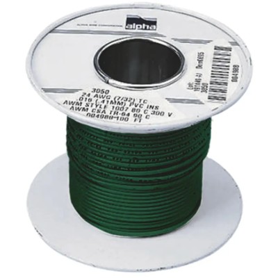 Alpha Wire Green Hook Up Wire 18 AWG 16x0.25 mm Core Strands 30 m Polyvinyl Chloride 3055 GR005