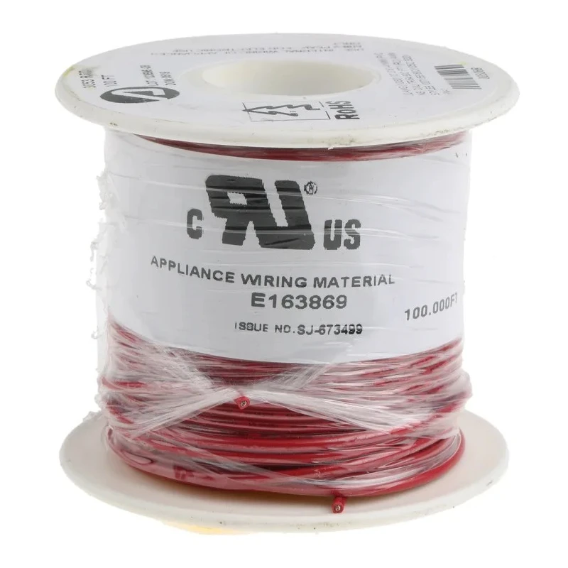 Alpha Wire Premium Series Red 20 AWG Hook Up Wire, 10 x 0.25 mm Strands, 1.75 mm Diameter, 300V, High Temperature 3053 RD005