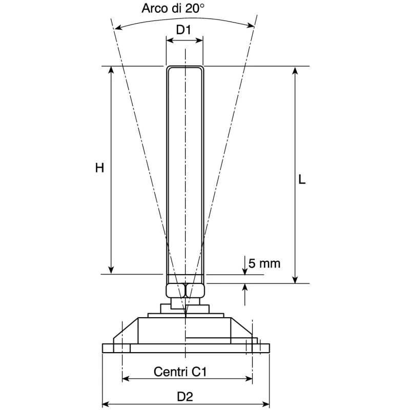 Nu-Tech Engineering Stainless Steel M16 Thread 100 mm Diameter Adjustable Foot 2000 kg Static Load Capacity 10 ° A195/004