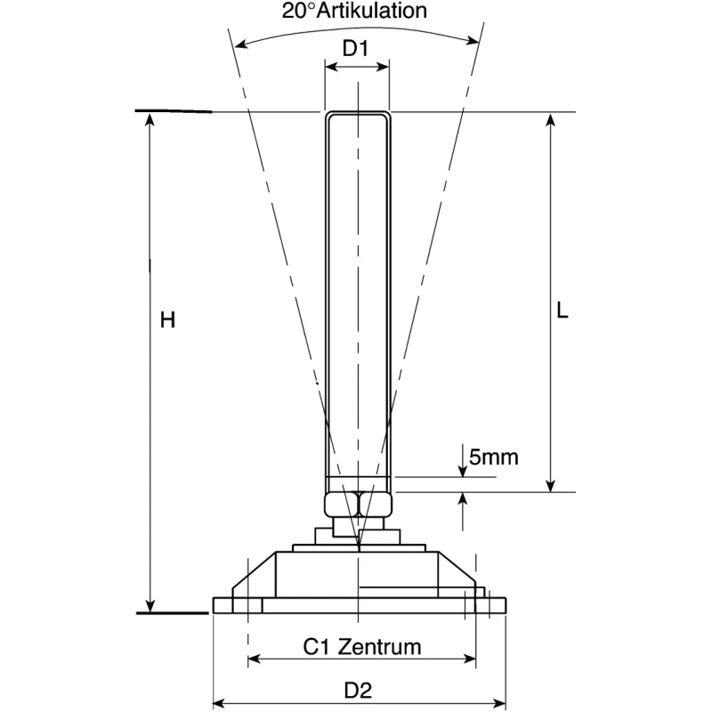 Nu-Tech Engineering Stainless Steel M16 Thread 100 mm Diameter Adjustable Foot 2000 kg Static Load Capacity 10 ° A195/004