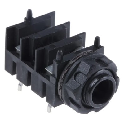 RS PRO Jack Connector 6.35 mm PCB Female 2 Ways Stereo 5A Solder 342-4471