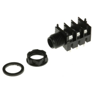 RS PRO Jack Connector 6.35 mm PCB Female 3 Way Stereo, 5A Current, Right Angle, Nickel Silver Contact Plating 342-4487