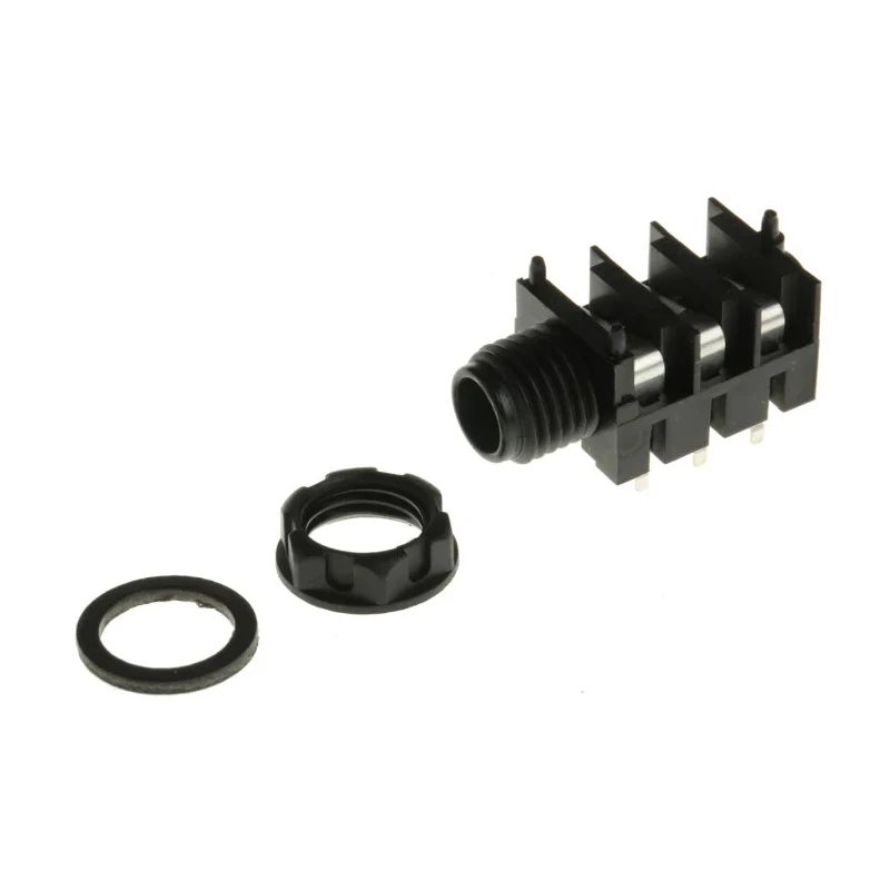 RS PRO Jack Connector 6.35 mm PCB Female 3 Way Stereo, 5A Current, Right Angle, Nickel Silver Contact Plating 342-4487