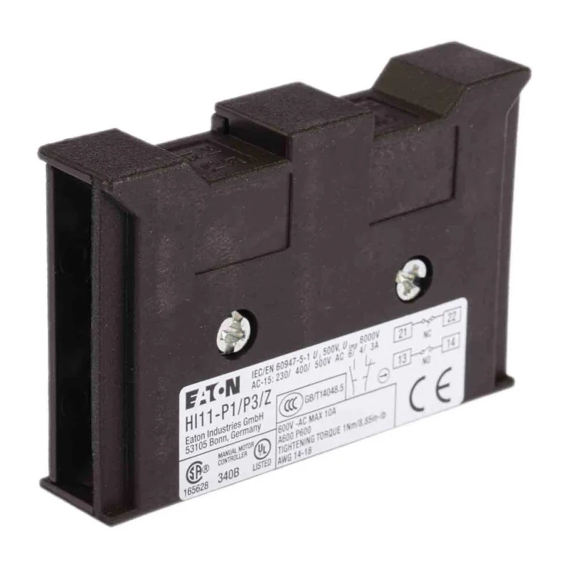 Eaton Auxiliary Contact, 2 Contacts, 1 NO/1 NC, Side Mount, 10 A Contact Current, 500V, Model 062031 HI11-P1/P3Z