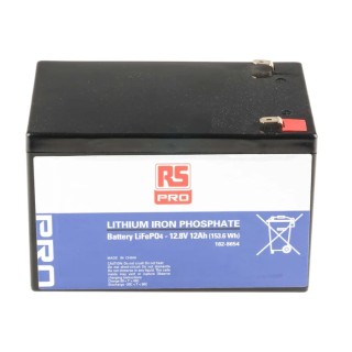 RS PRO 12.8 V Lithium Iron Phosphate Rechargeable Battery Pack 12 Ah 182-8654
