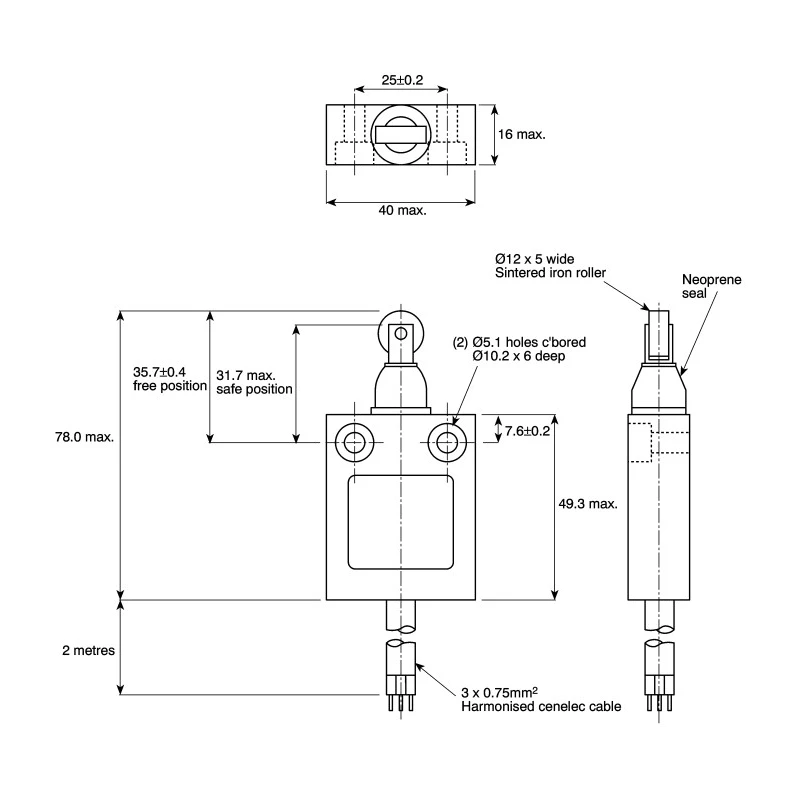 Honeywell Technologies 24CE Series Roller Plunger Limit Switch SPST IP67 Die Cast Zinc Housing 240V AC 1.5A 24CE55-Y1