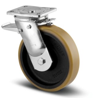 Tente Swivel Castor with 1500 kg Load Capacity, 160 mm Polyurethane Wheel, Steel Frame Zinc Plated 9682FTP160P63