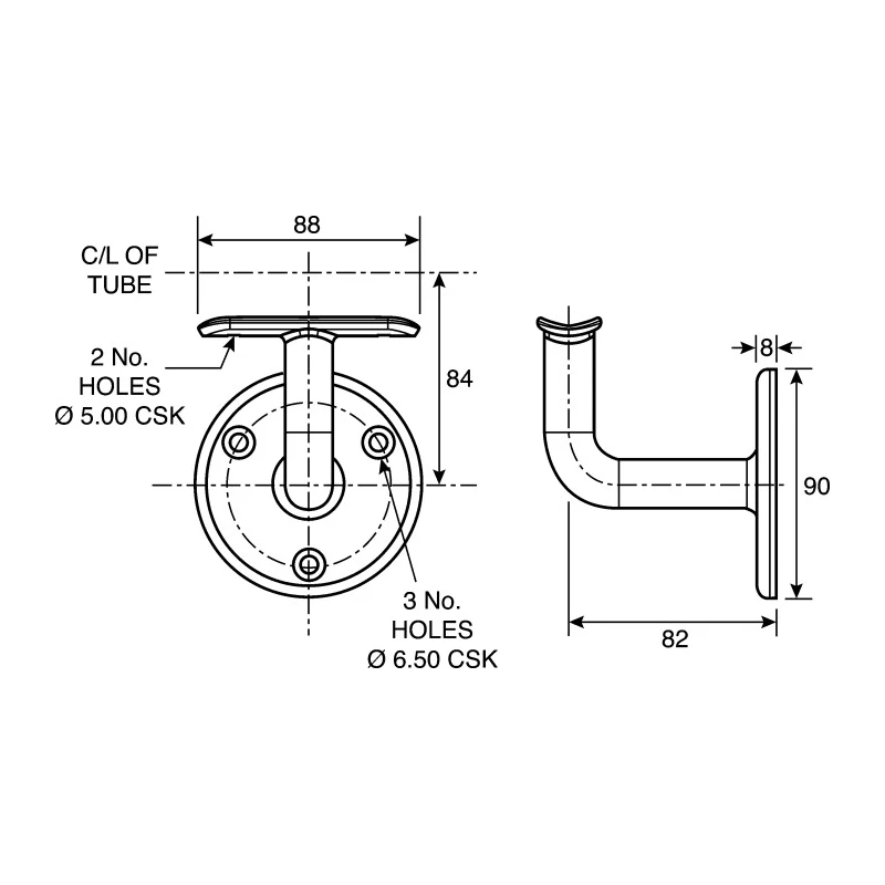 RS PRO Wall Bracket Connecting Component Strut Profile Type 7 Round Tube Size 42.4 mm 335-909