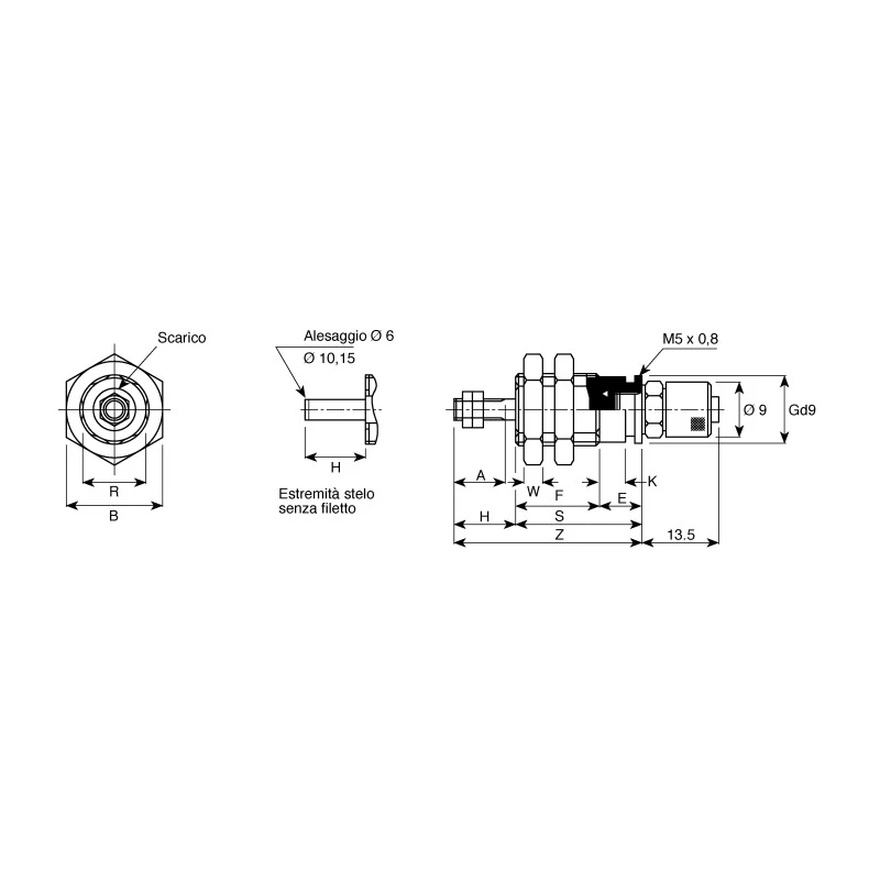 SMC 10 mm Pneumatic Piston Rod Cylinder Single Acting Panel Mount Brass Body CJPB10-10H6Z