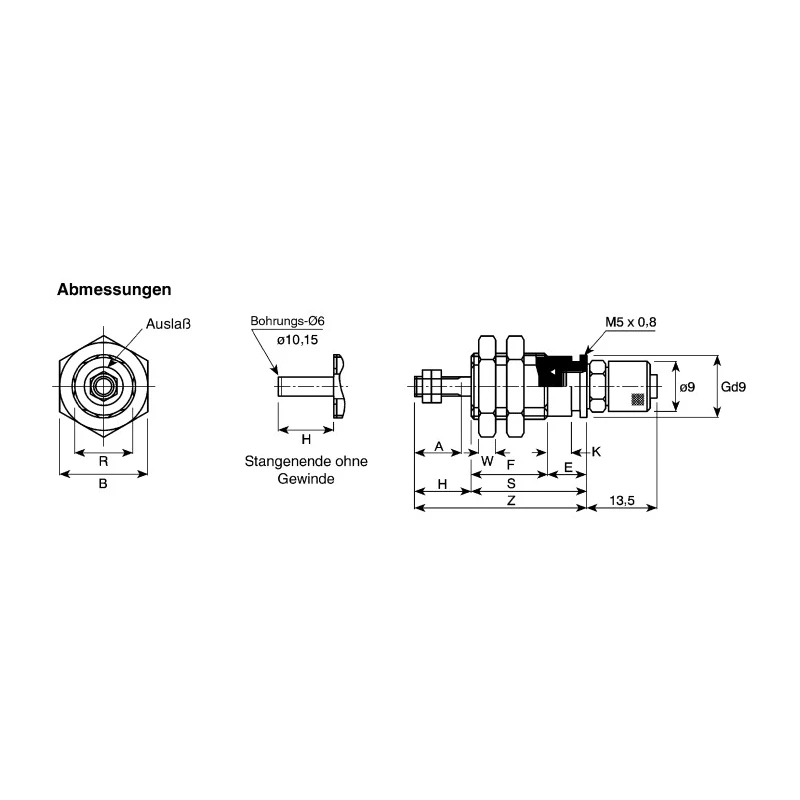 SMC 15 mm Pneumatic Piston Rod Cylinder Single Acting Panel Mount Brass Body 50mm Length 15mm Stroke CJPB16-15H6Z