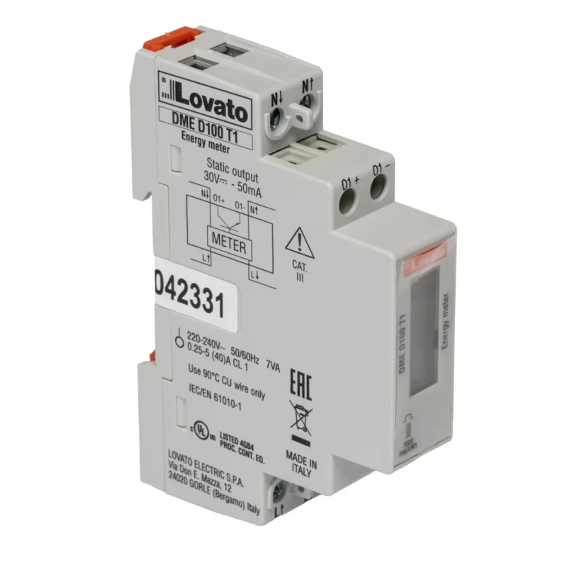 Lovato Electric 1 Phase Digital LCD Energy Meter Class 1 Accuracy DMED100T1
