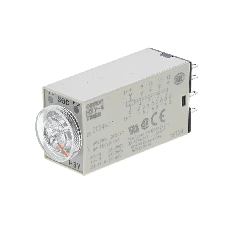 Omron H3Y-4 Series DIN Rail Surface Mount Timer Relay 24 V dc/ac 1 to 30 Seconds ON Delay 4PDT Switch H3Y-4 DC24 30S