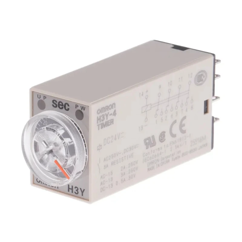 Omron H3Y-4 Series DIN Rail Surface Mount Timer Relay 24 V AC/DC 2 to 60 s ON Delay 4PDT Switch H3Y-4 DC24 60S