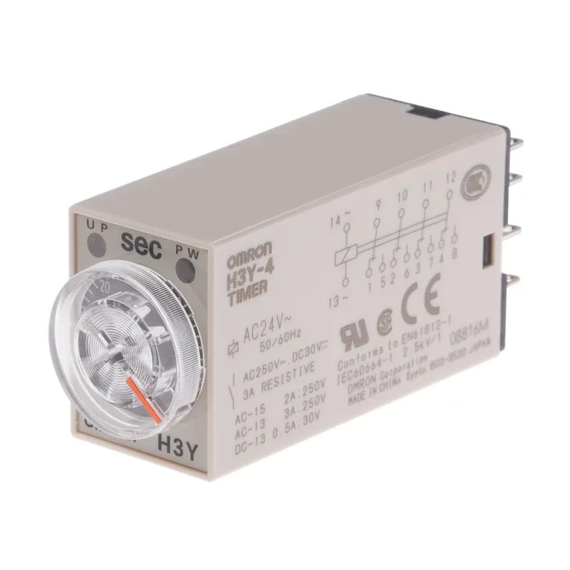Omron DIN Rail Surface Mount Timer Relay 4PDT, 4-Contact, 24V AC Supply, 125V DC Switching, Time Range 2-60 H3Y-4 AC24 60S