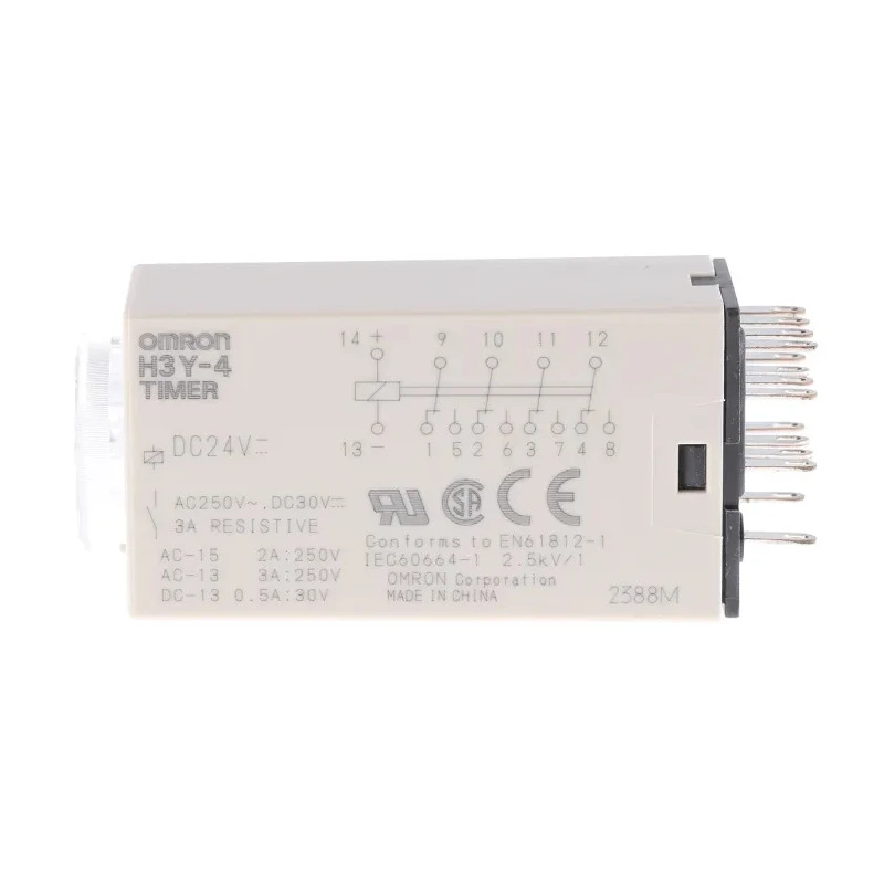 Omron H3Y-4 Series DIN Rail Surface Mount Timer Relay 24V AC/DC 0.2 to 5 min ON Delay 4-Contact 4PDT Switch H3Y-4 DC24 5M