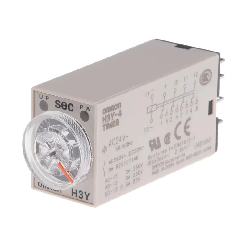 Omron DIN Rail Surface Mount Timer Relay 4-Contact 125 V dc 24V ac 1 to 30 s ON Delay 4PDT Switch H3Y-4 AC24 30S