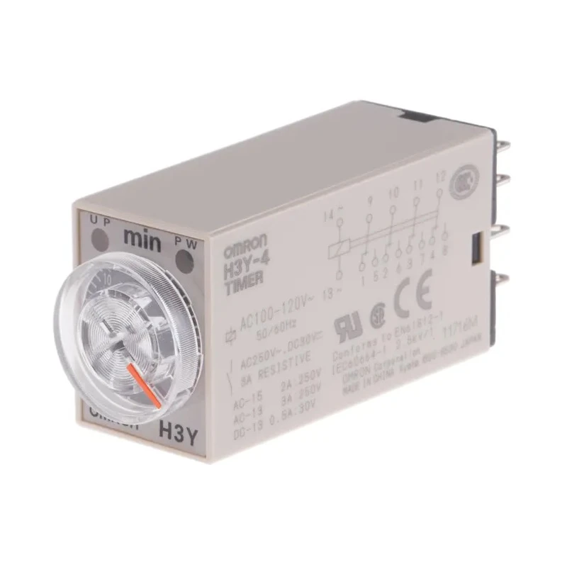 Omron DIN Rail Surface Mount Timer Relay 4-Contact 1 to 30 min Time Range 100-120V AC 125V DC H3Y-4 100-120VAC 30M